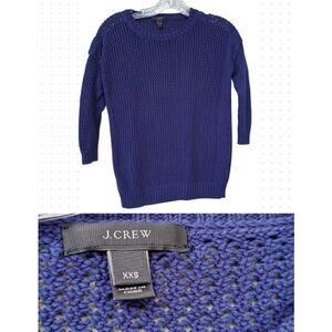 J Crew Open Knit 100% Cotton Navy Blue Preppy Nautical Summer Sweater XXS